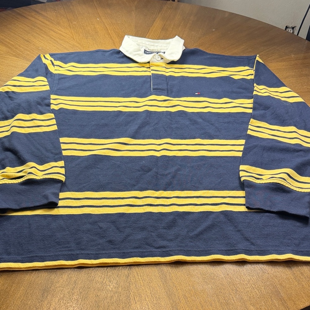 Tommy Hilfiger Navy with Yellow Stripes Rugby Polo